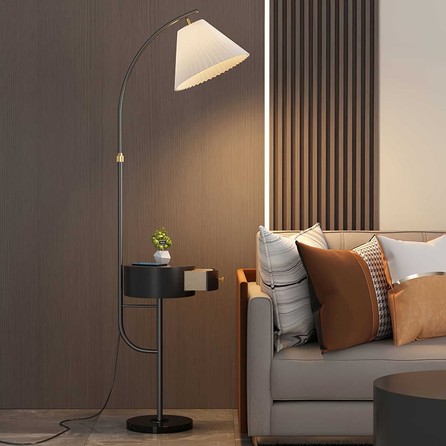 Pleated Arc Reading Lamp Floor Light