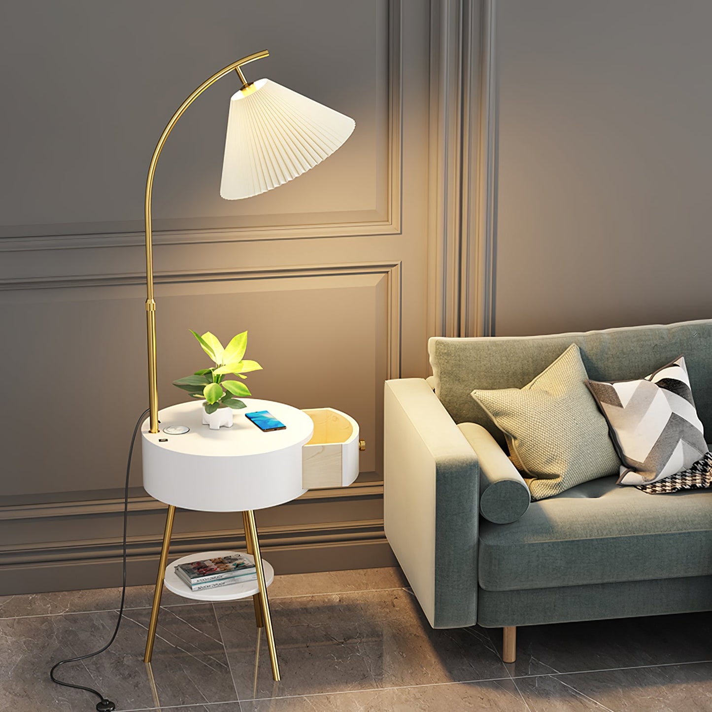 Pleated Arc Reading Lamp Floor Light