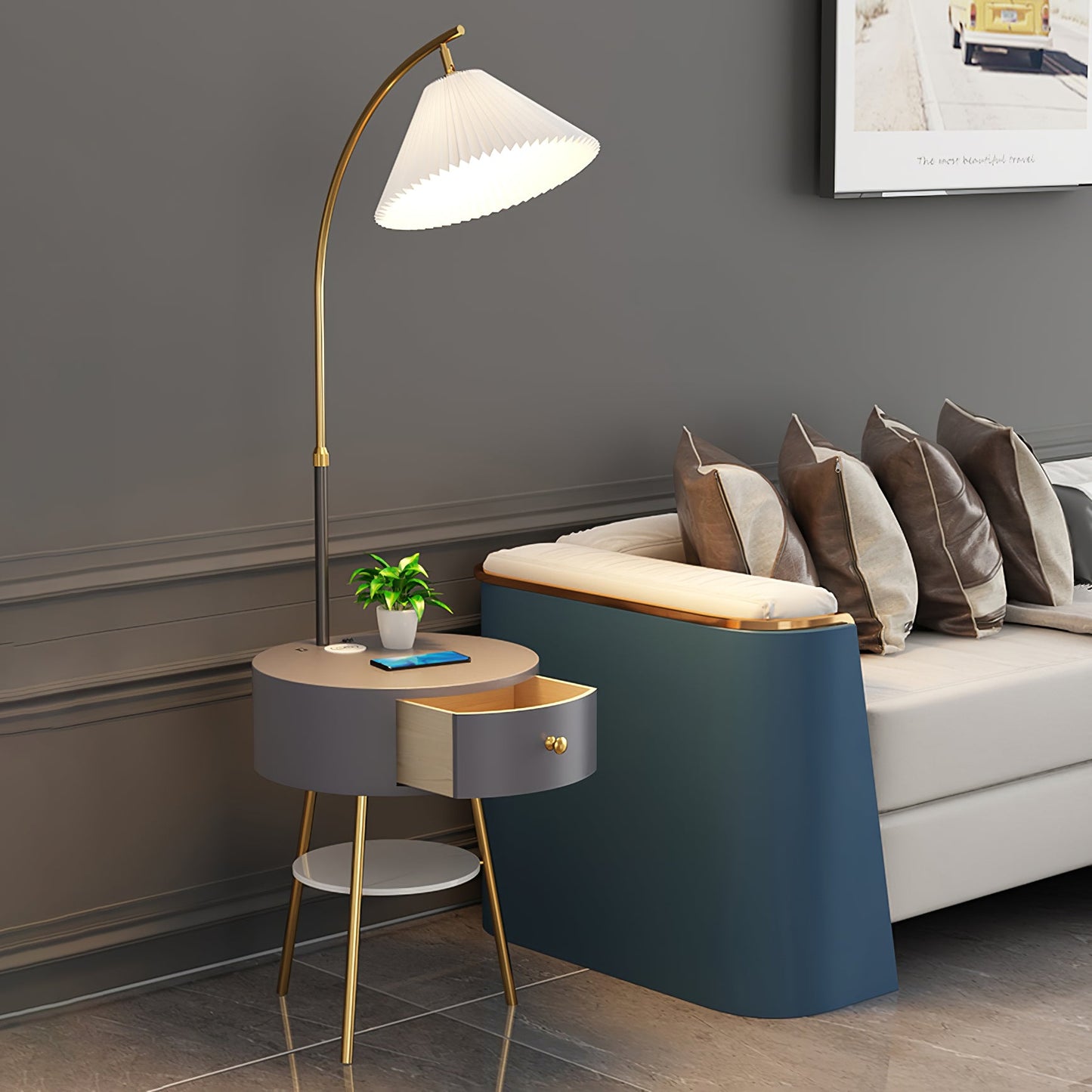 Pleated Arc Reading Lamp Floor Light