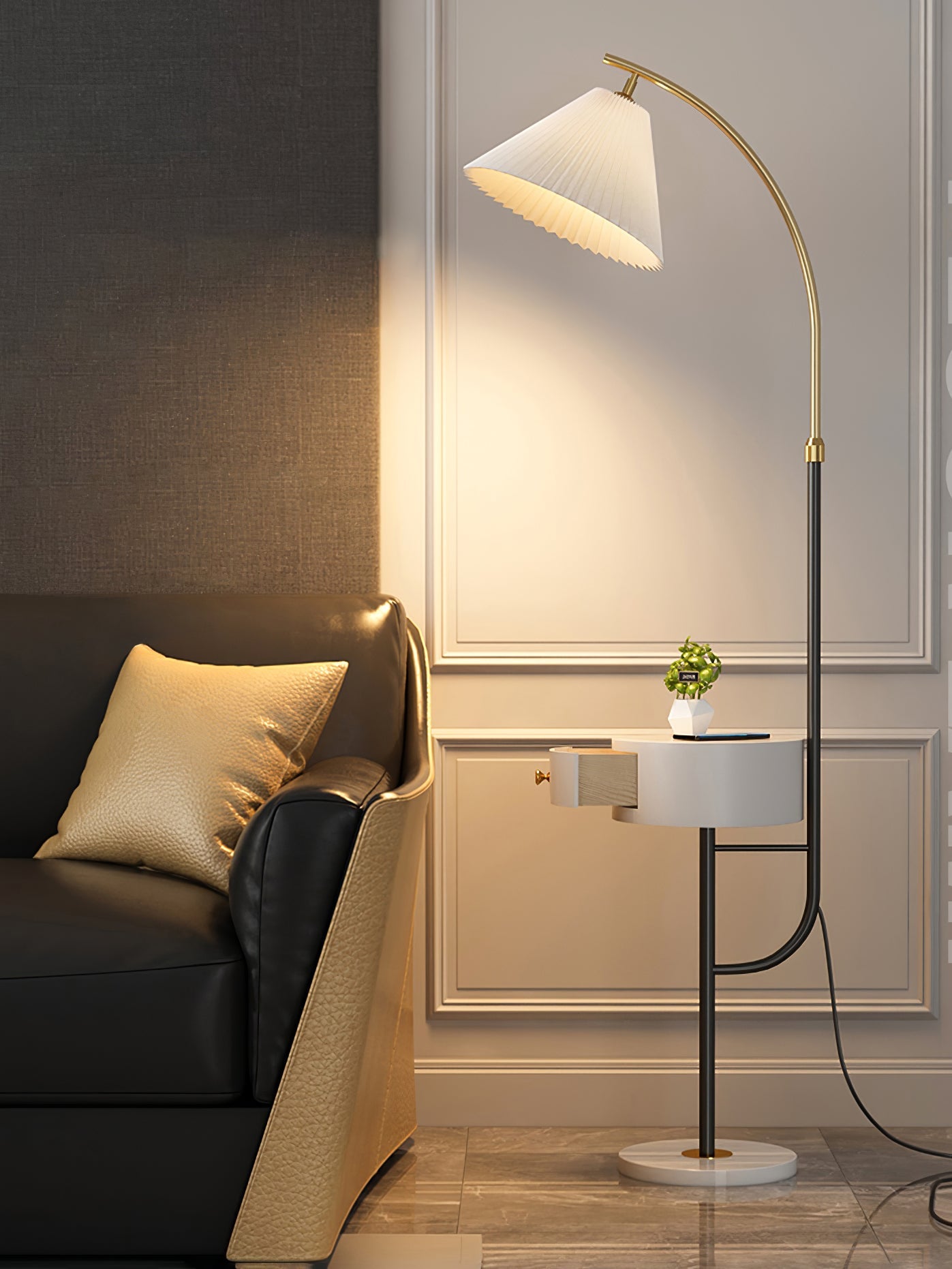 Pleated Arc Reading Lamp Floor Light