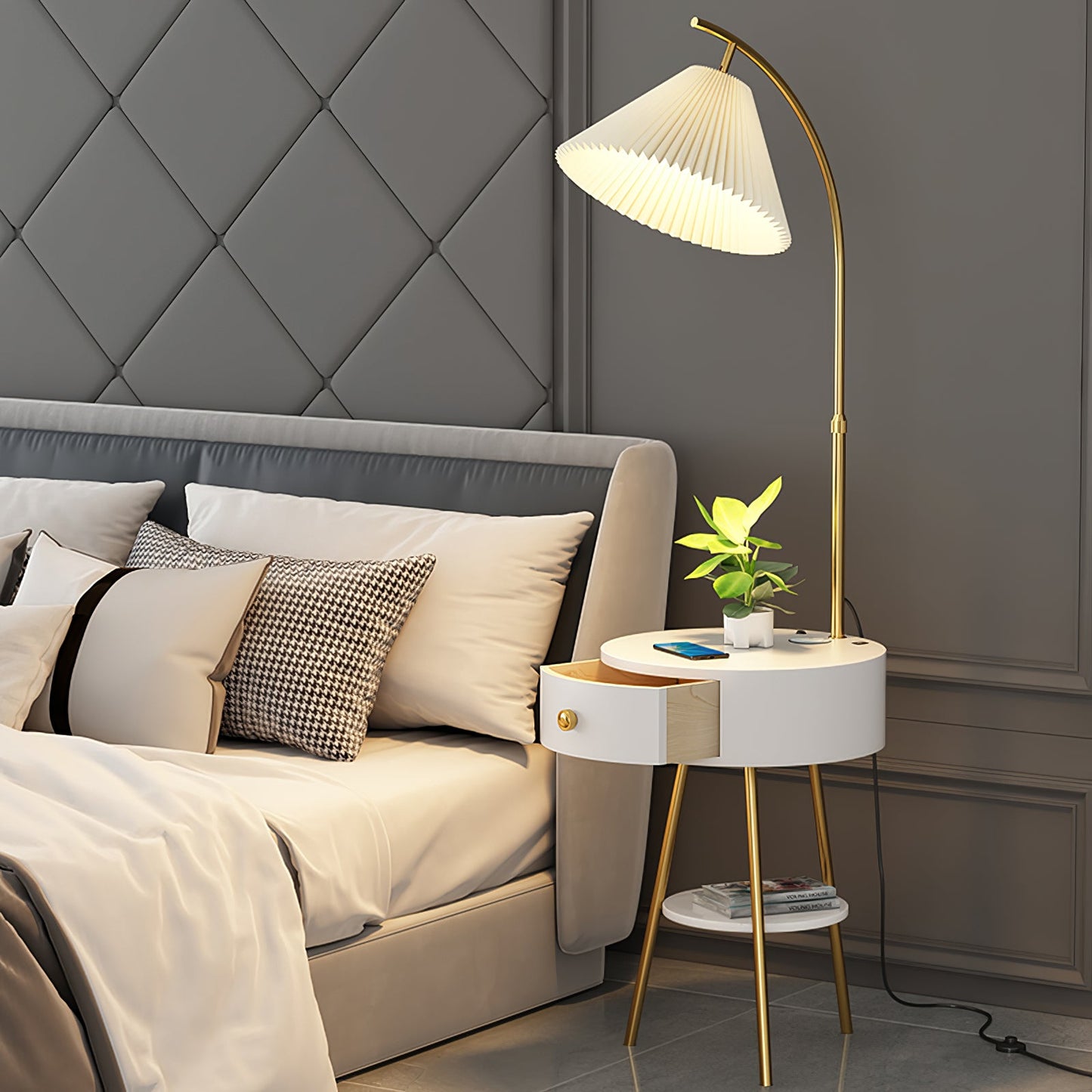 Pleated Arc Reading Lamp Floor Light