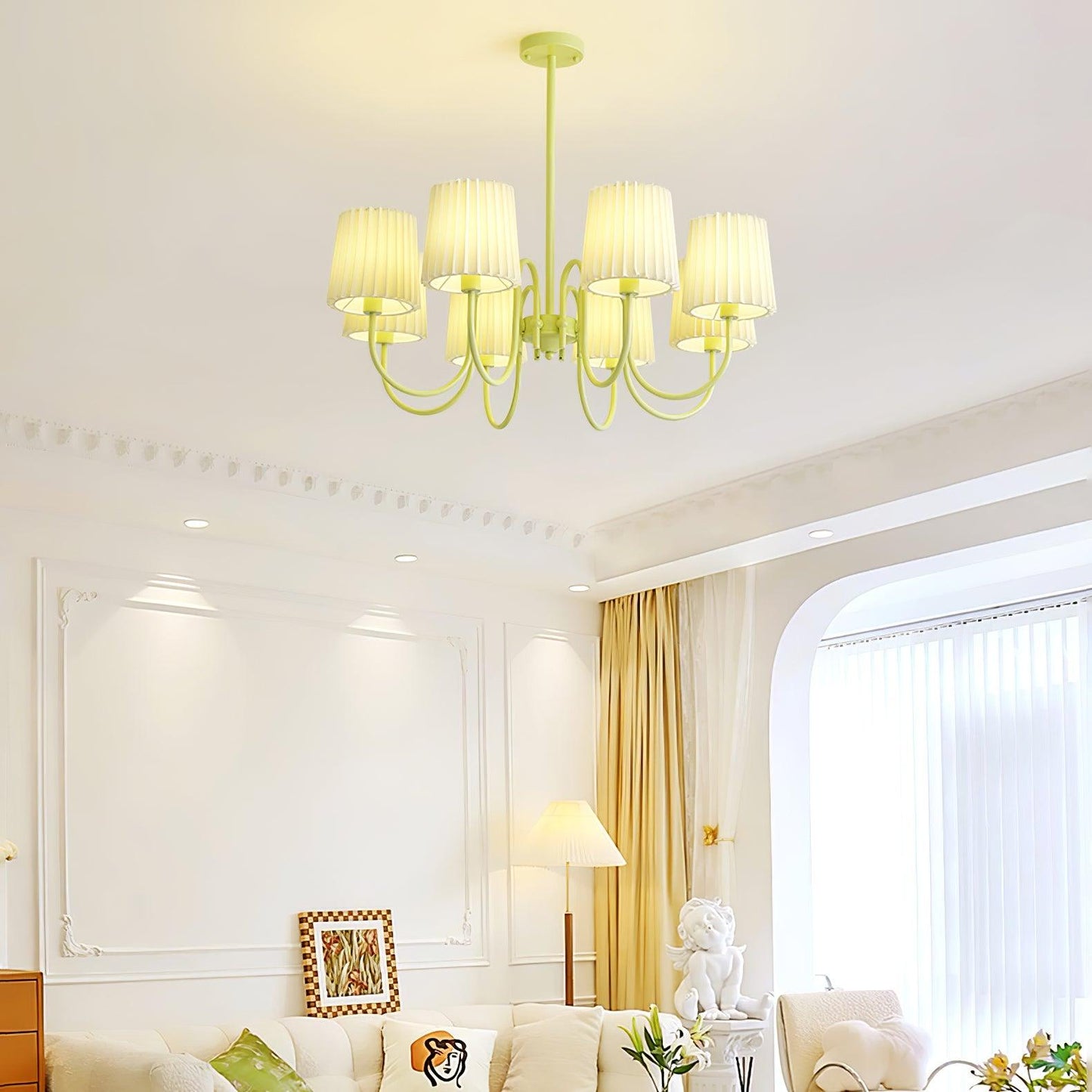 Pleated Fabric Matcha Pendant light Chandelier