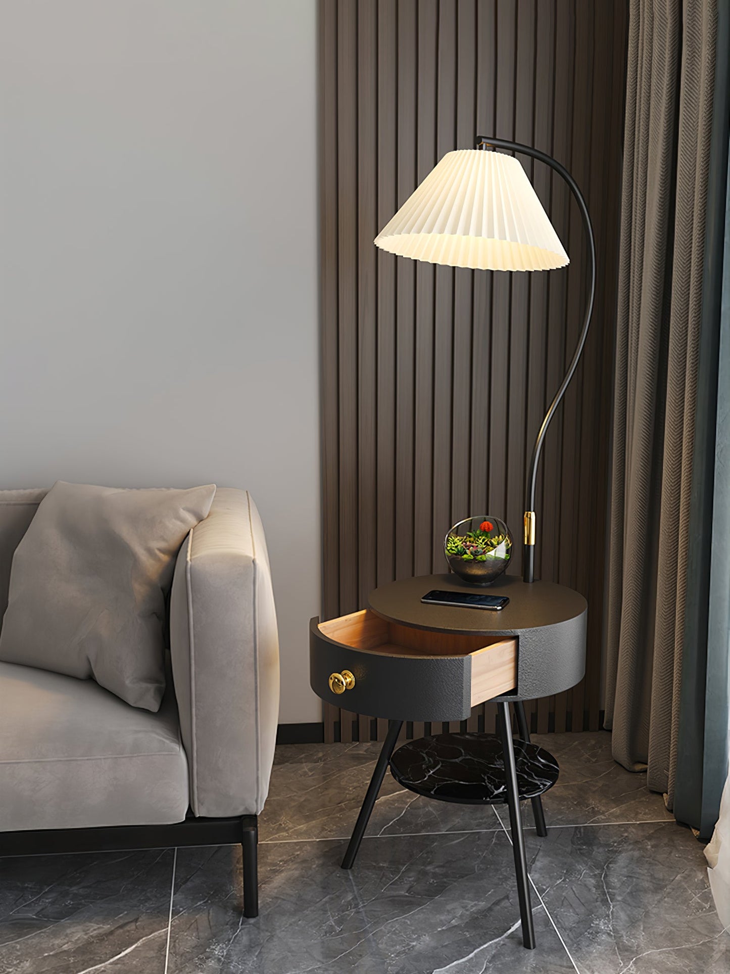 Pleated Nightstand Reading Lamp Floor Light