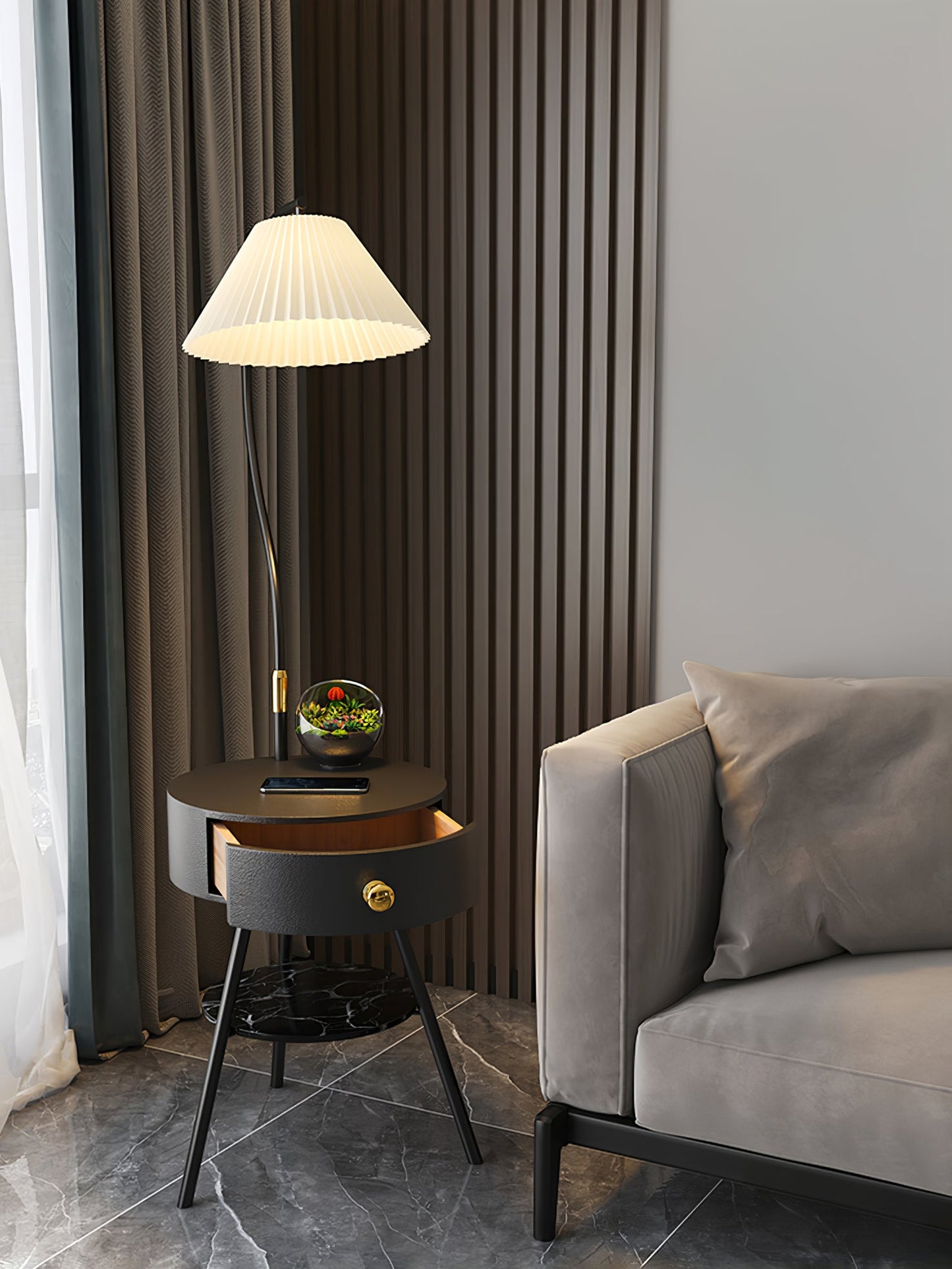 Pleated Nightstand Reading Lamp Floor Light