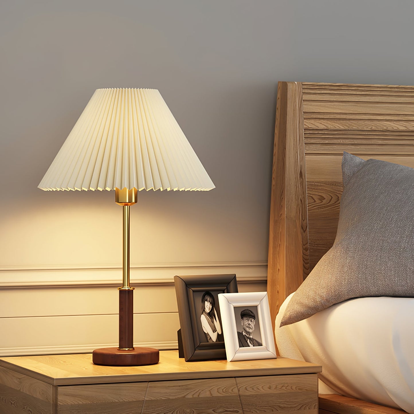 Pleated Walnut Side table lamp Table Lamp