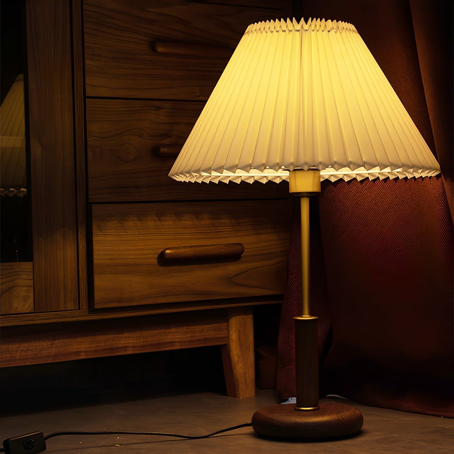 Pleated Walnut Side table lamp Table Lamp