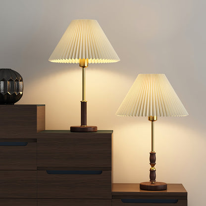 Pleated Walnut Side table lamp Table Lamp