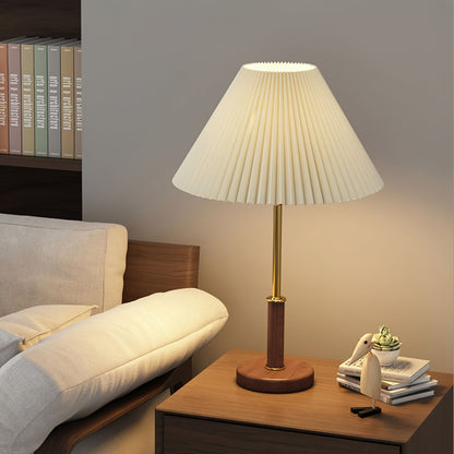 Pleated Walnut Side table lamp Table Lamp