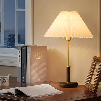 Pleated Walnut Side table lamp Table Lamp