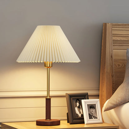 Pleated Walnut Side table lamp Table Lamp