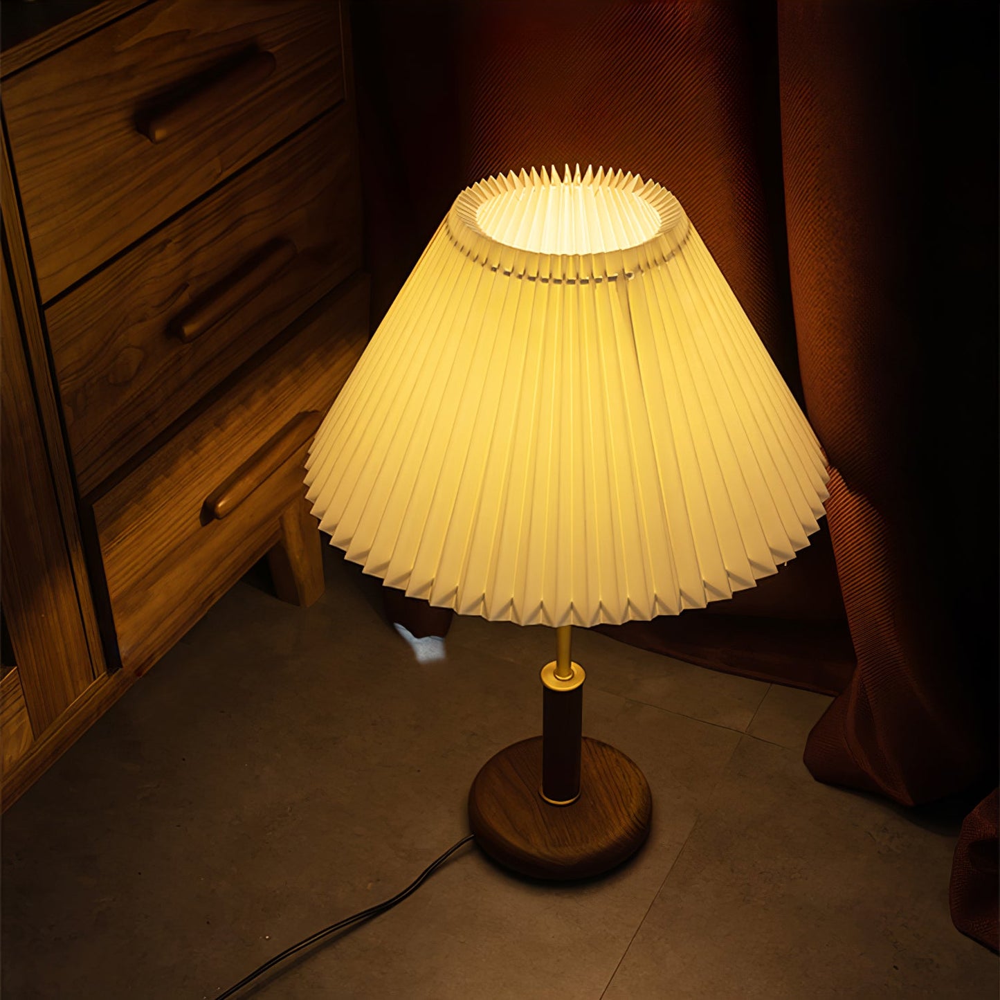 Pleated Walnut Side table lamp Table Lamp