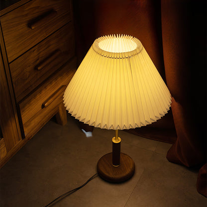 Pleated Walnut Side table lamp Table Lamp