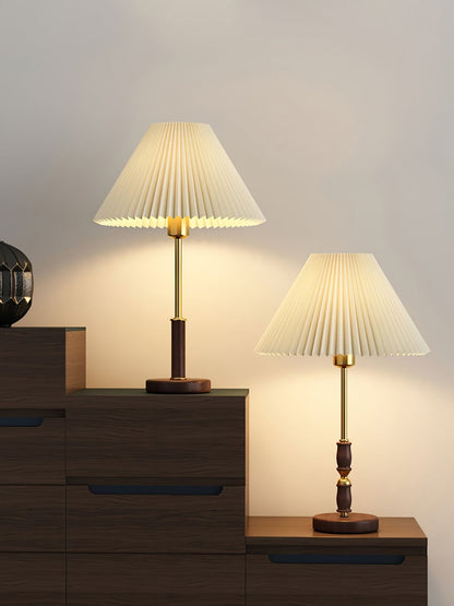 Pleated Walnut Side table lamp Table Lamp