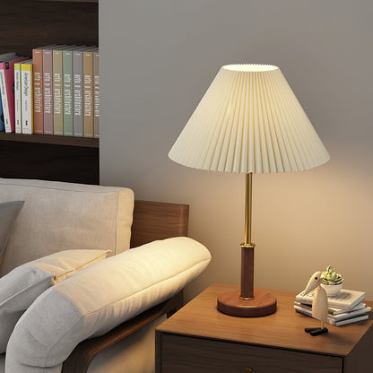 Pleated Walnut Side table lamp Table Lamp