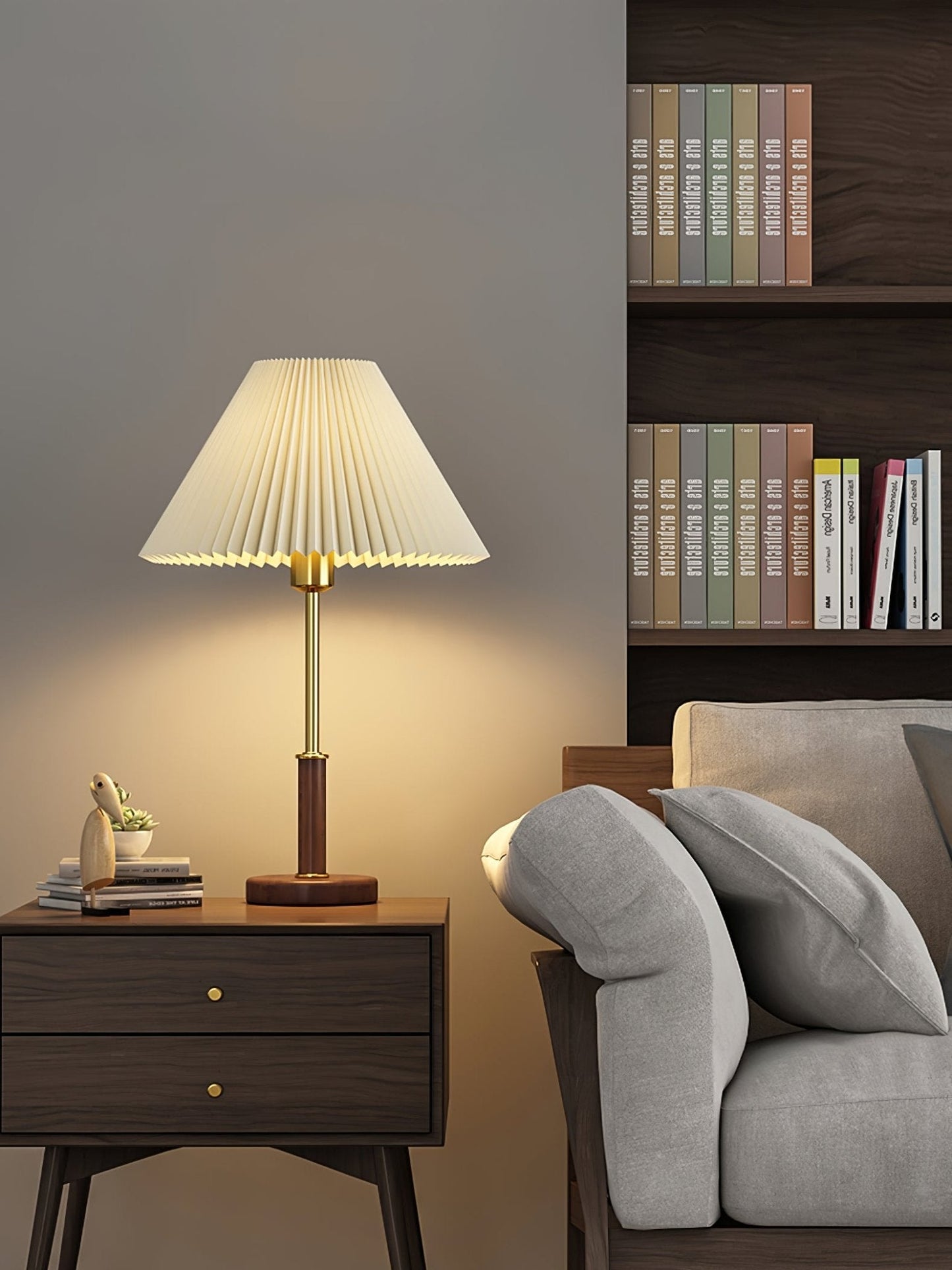 Pleated Walnut Side table lamp Table Lamp