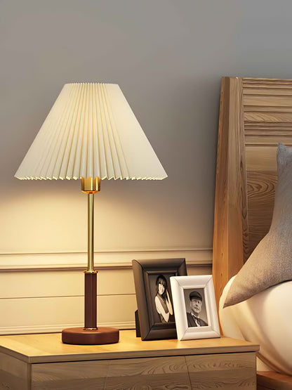 Pleated Walnut Side table lamp Table Lamp