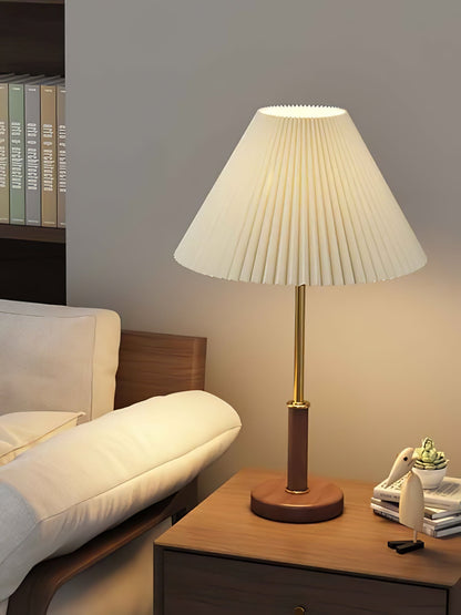 Pleated Walnut Side table lamp Table Lamp