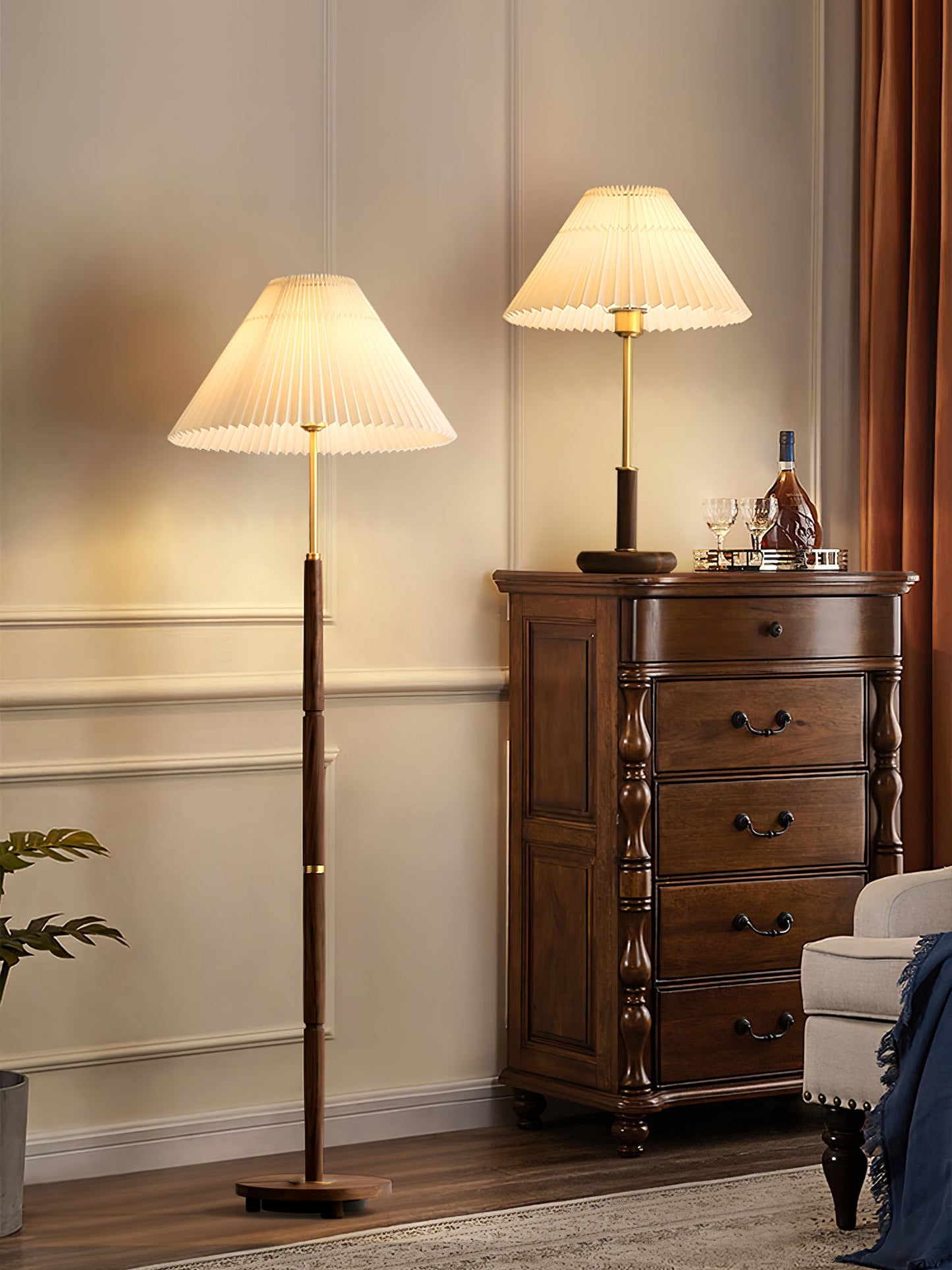 Pleated Walnut Side table lamp Table Lamp