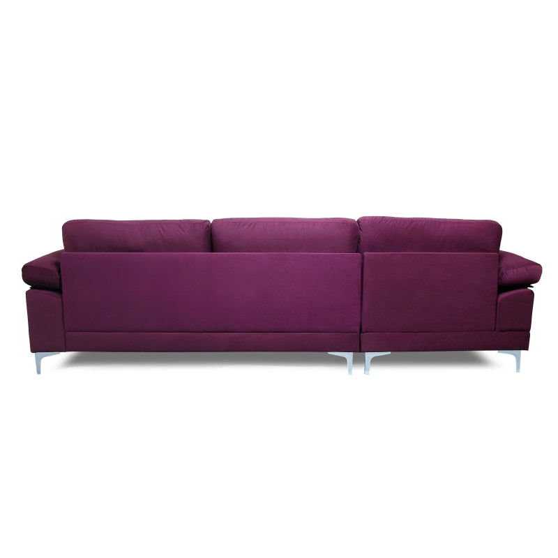 Purple Velvet L-Shaped Sectional Sofa