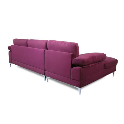 Purple Velvet L-Shaped Sectional Sofa