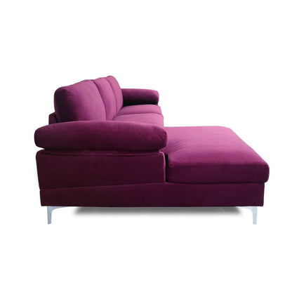 Purple Velvet L-Shaped Sectional Sofa