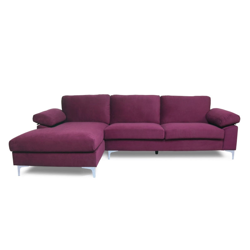 Purple Velvet L-Shaped Sectional Sofa