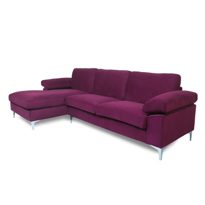 Purple Velvet L-Shaped Sectional Sofa