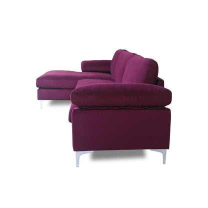 Purple Velvet L-Shaped Sectional Sofa