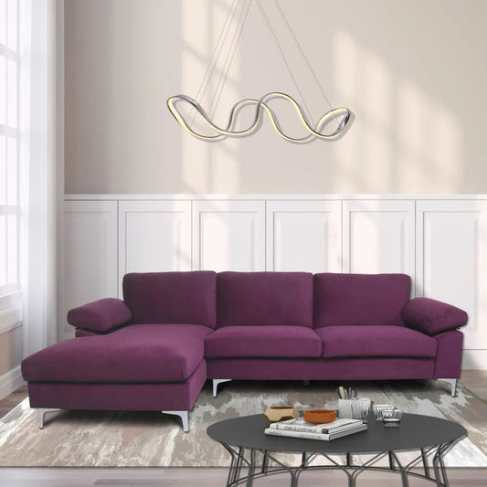 Purple Velvet L-Shaped Sectional Sofa