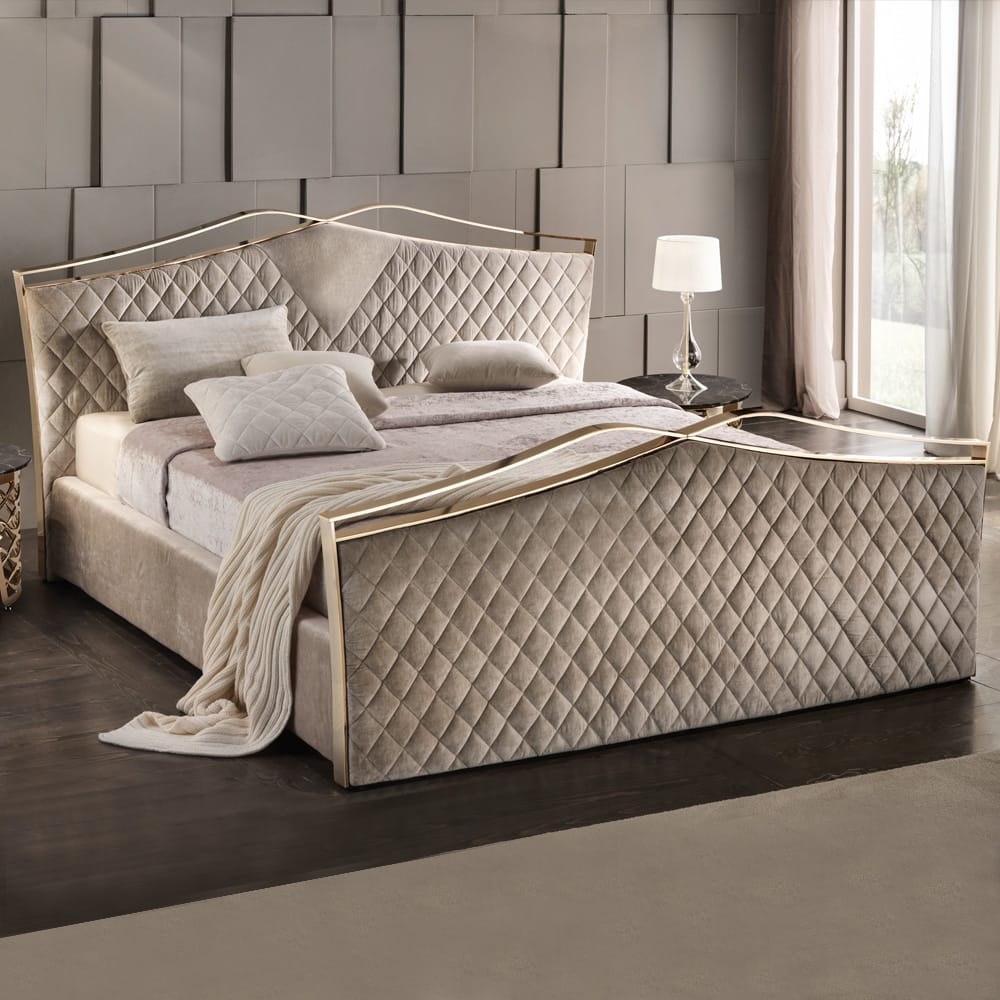 Quilted Nubuck Italian Designer Bed With Footboard