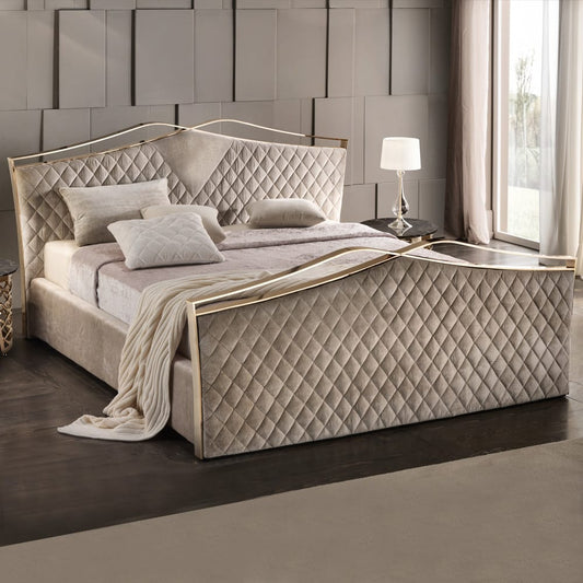 Quilted Nubuck Italian Designer Bed With Footboard