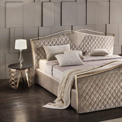 Quilted Nubuck Italian Designer Bed With Footboard