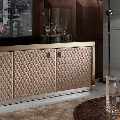 Italian Bronze Mirrored Quilted Leather Sideboard