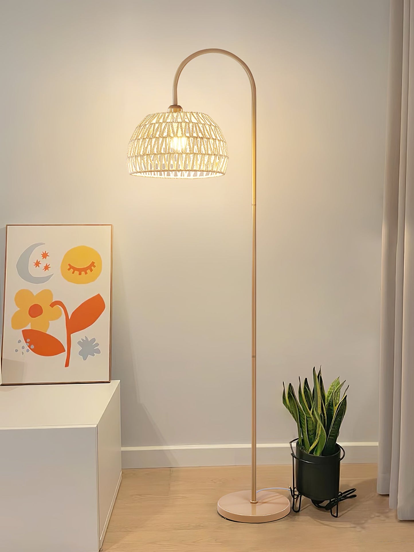 Rattan Arch Uplight Lamp Floor Lamp