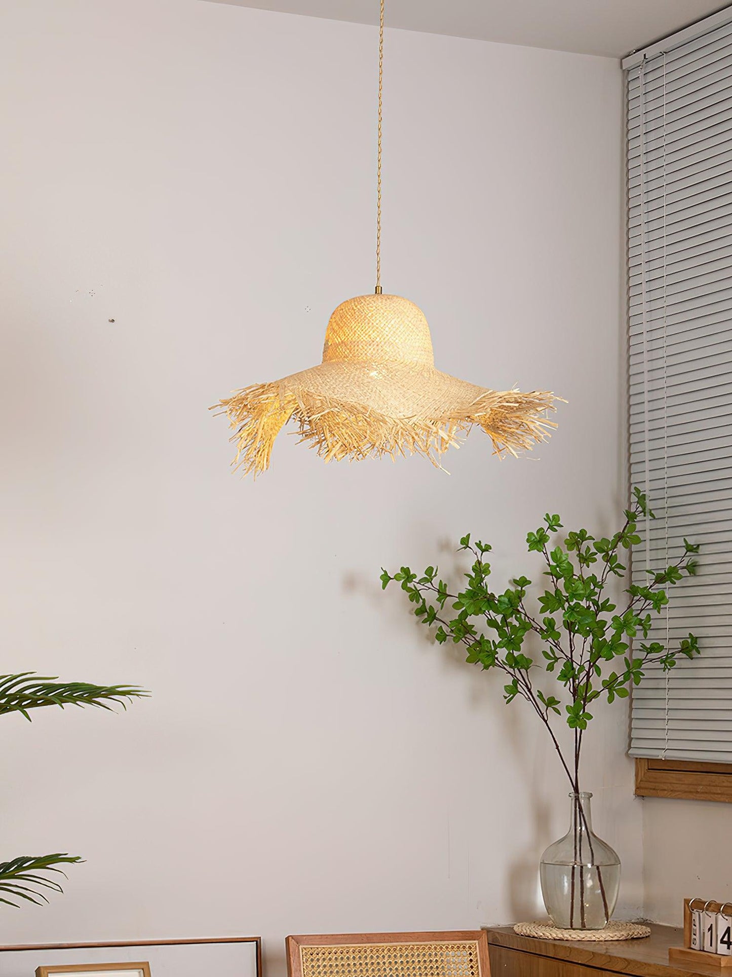 Rattan Straw Hat Droplight Pendant Light