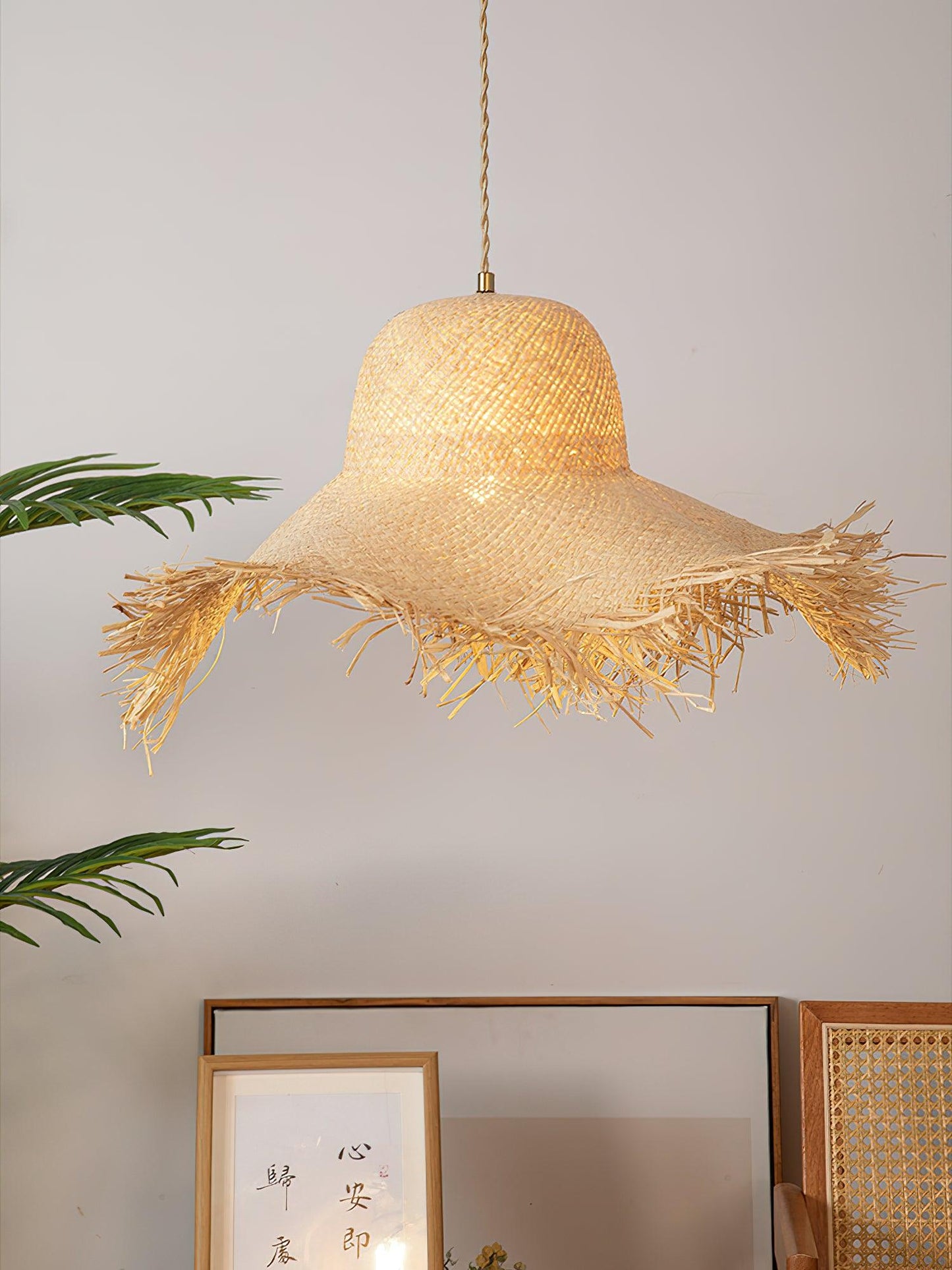 Rattan Straw Hat Droplight Pendant Light