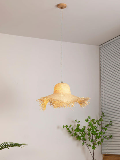 Rattan Straw Hat Droplight Pendant Light