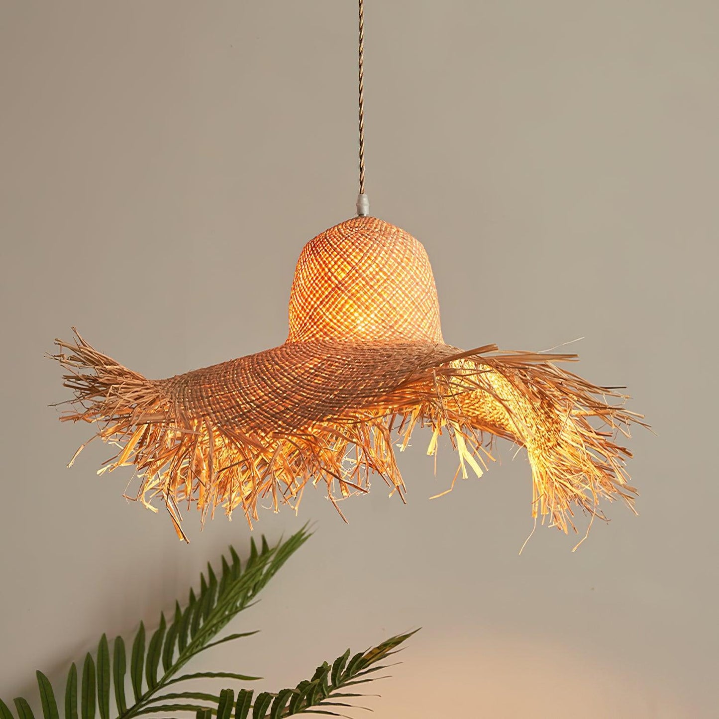 Rattan Straw Hat Droplight Pendant Light