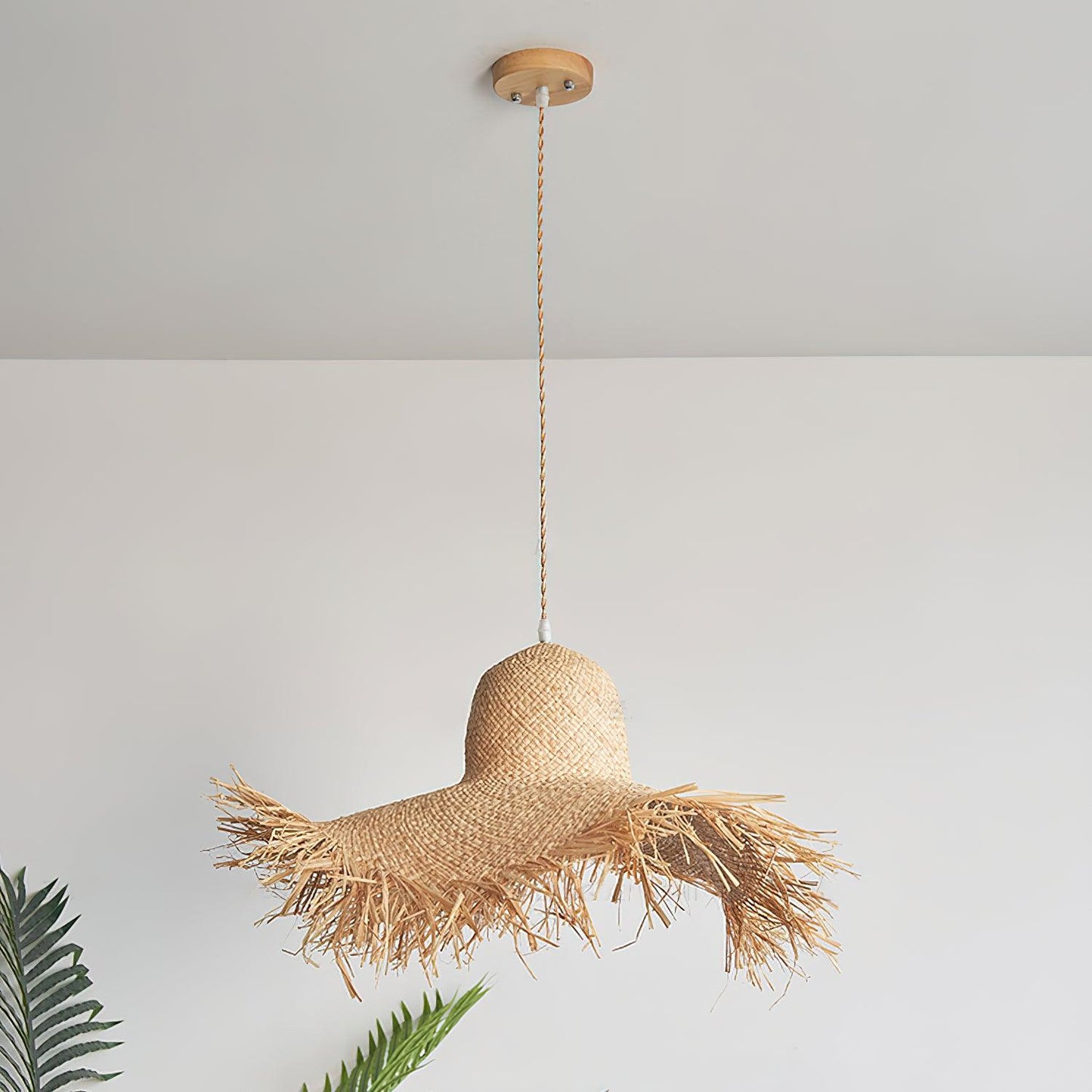 Rattan Straw Hat Droplight Pendant Light