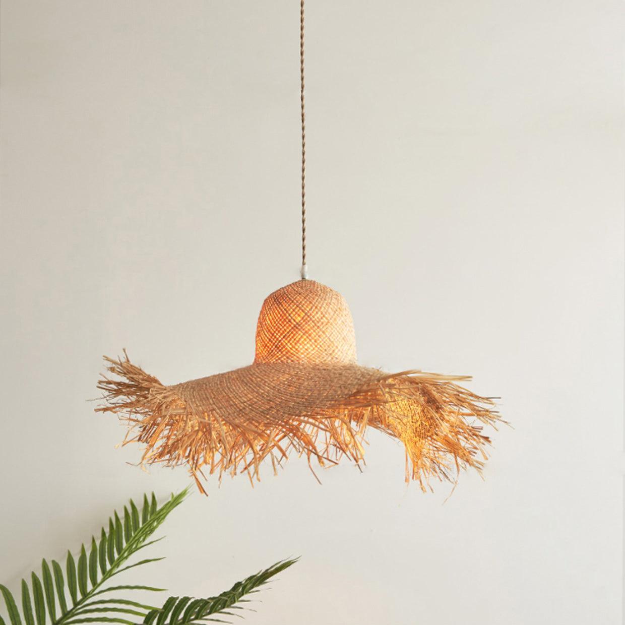 Rattan Straw Hat Droplight Pendant Light