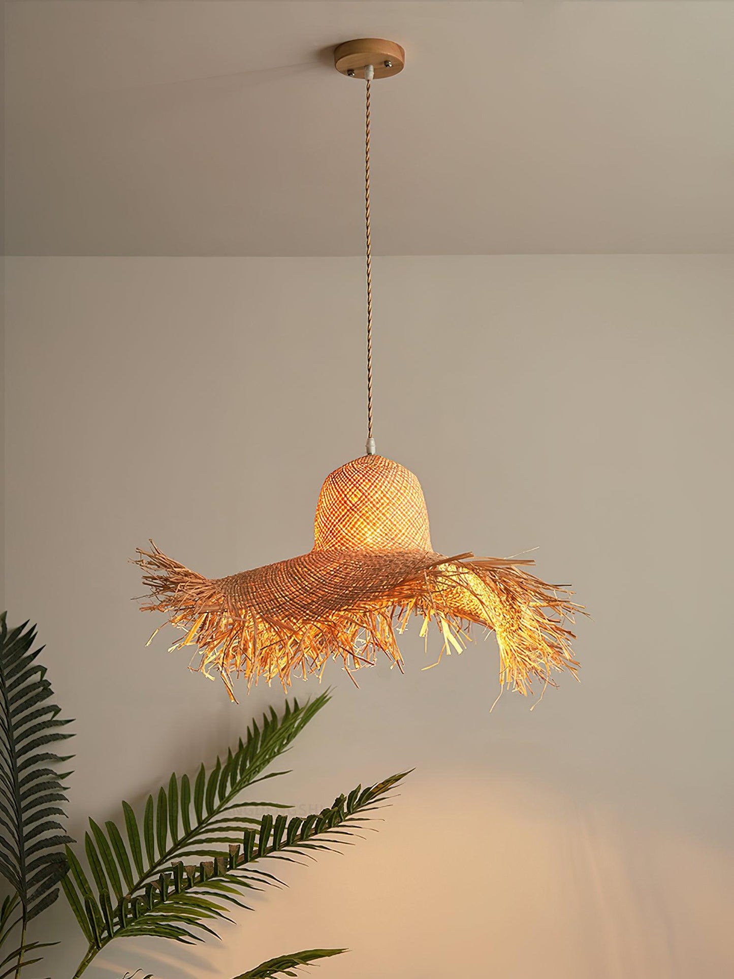 Rattan Straw Hat Droplight Pendant Light