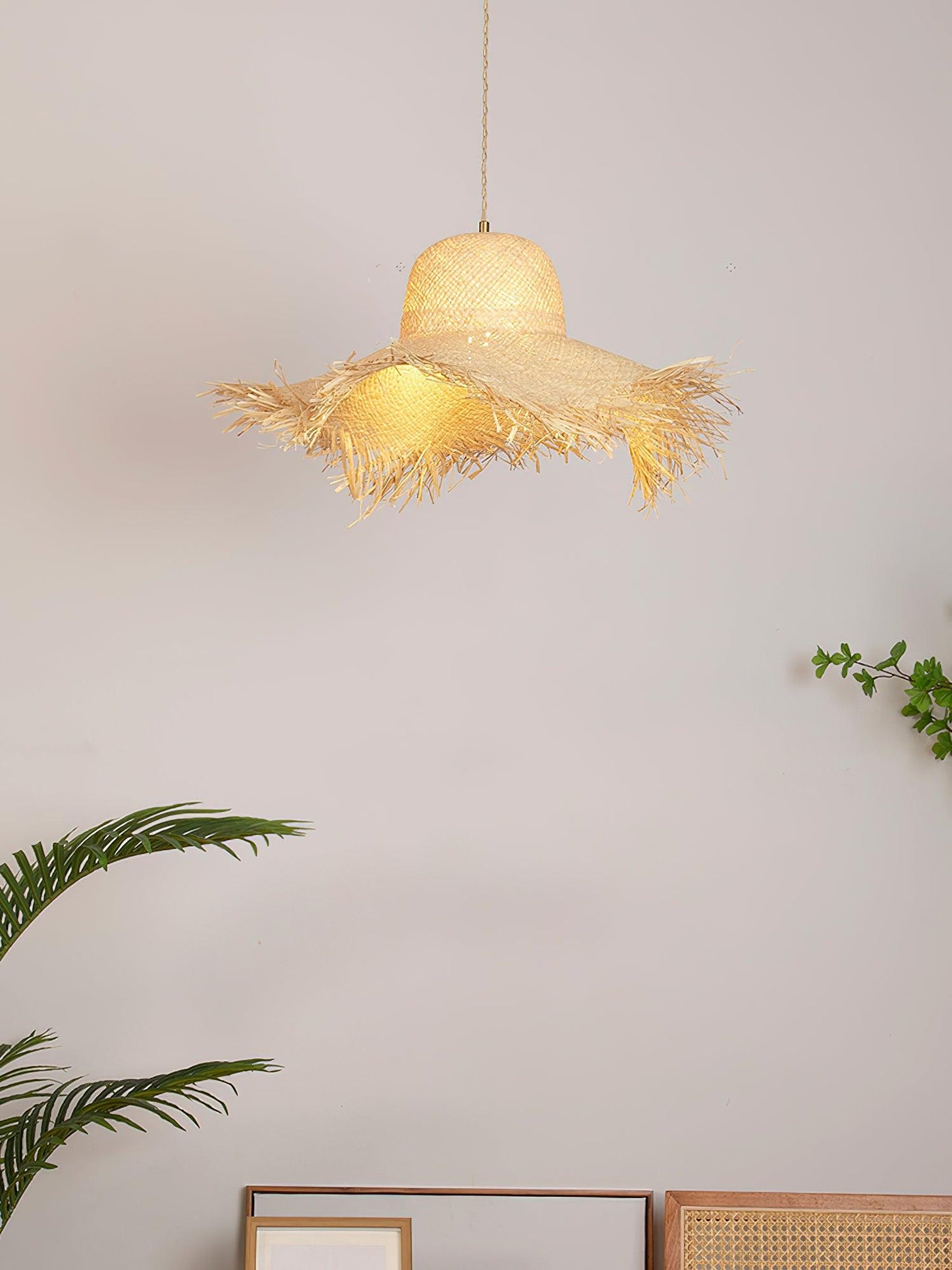 Rattan Straw Hat Droplight Pendant Light