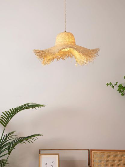 Rattan Straw Hat Droplight Pendant Light