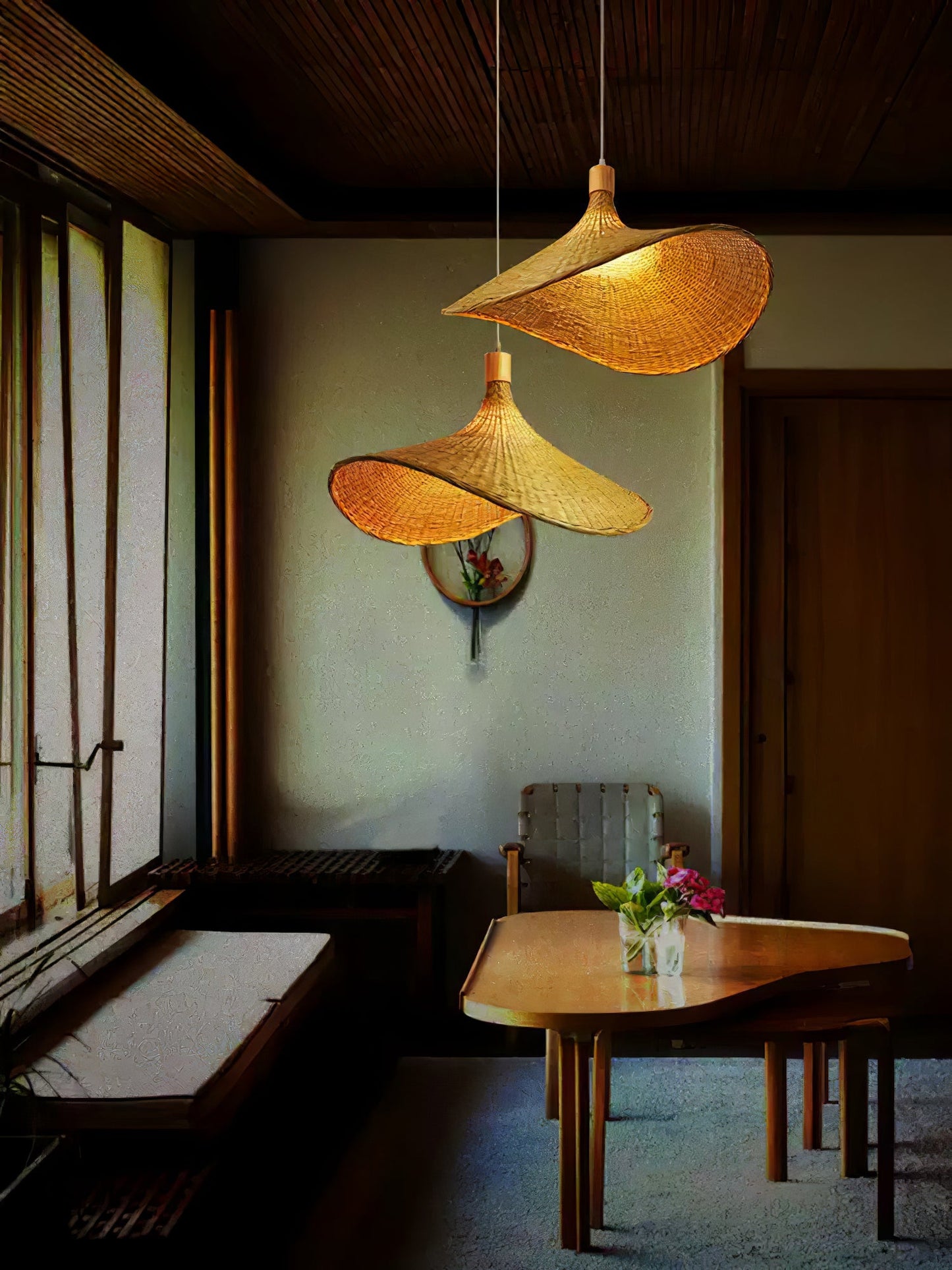 Rattan Weave Hat Droplight Pendant Light