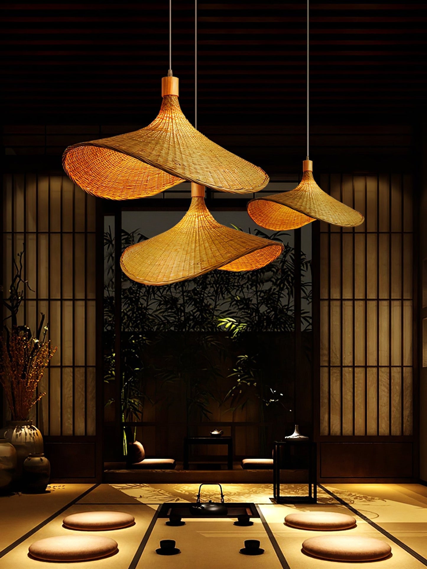 Rattan Weave Hat Droplight Pendant Light