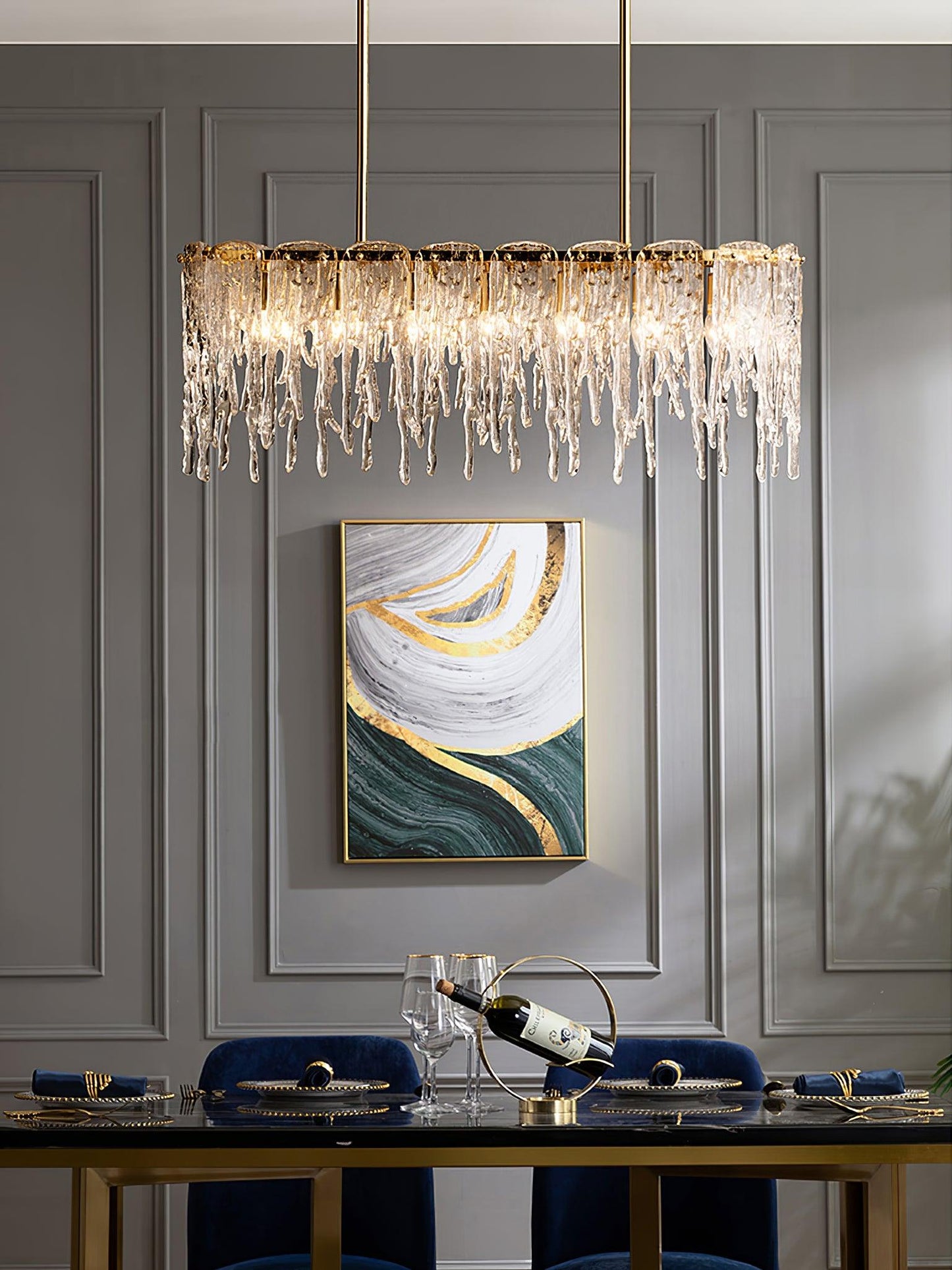 Rectangular Icicle Glass Ceiling fixture Chandelier