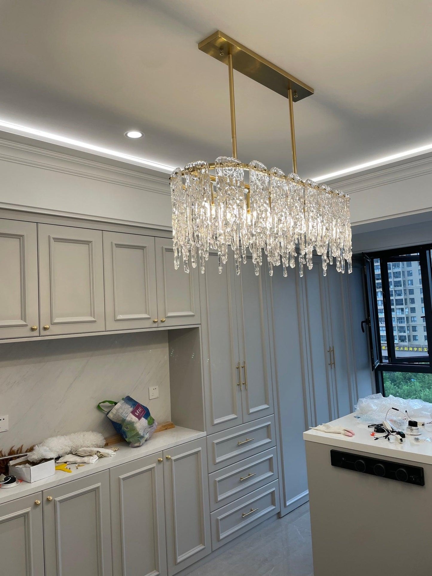 Rectangular Icicle Glass Ceiling fixture Chandelier