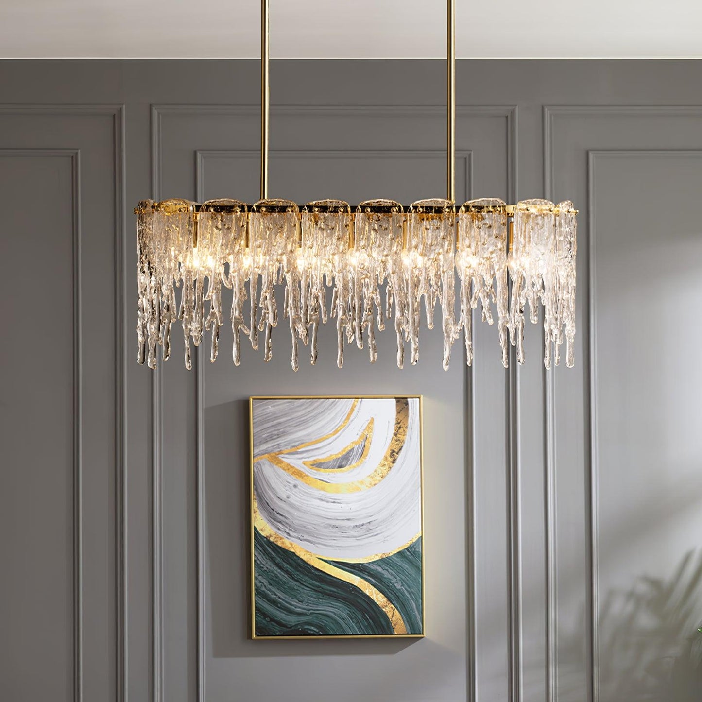 Rectangular Icicle Glass Ceiling fixture Chandelier