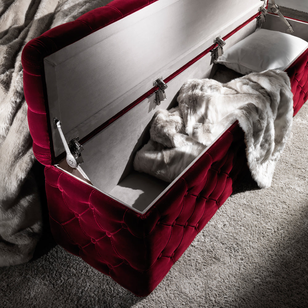 Luxury Italian Red Velvet Storage Ottoman