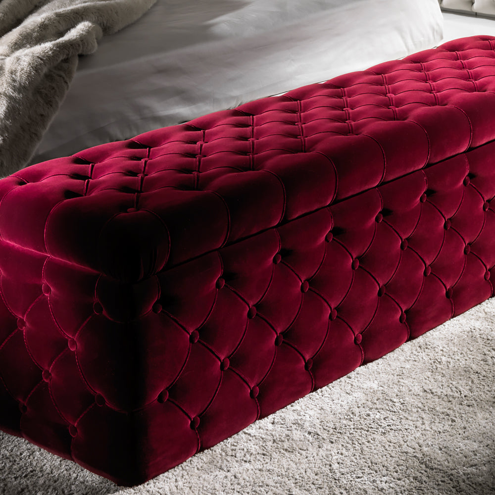 Luxury Italian Red Velvet Storage Ottoman